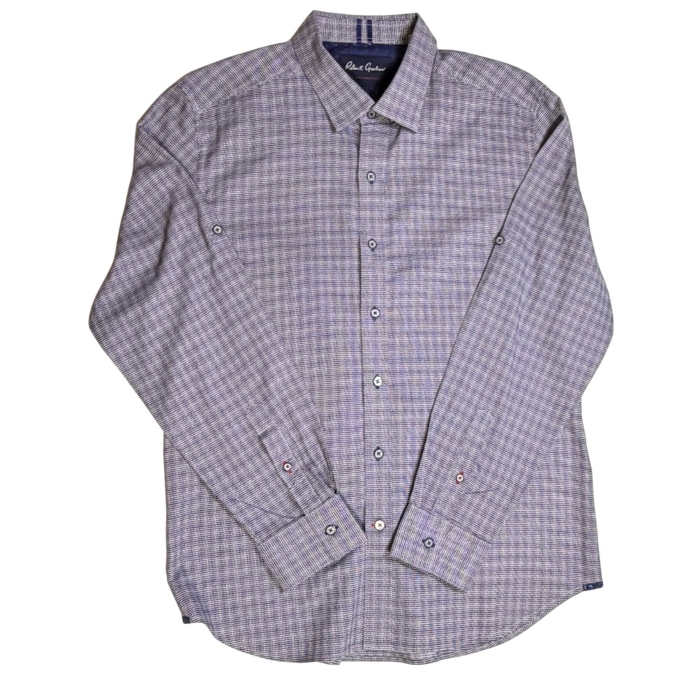 Robert Graham XL Roll Tab Sleeve Stretch Shirt Blue Check Tailored Fit